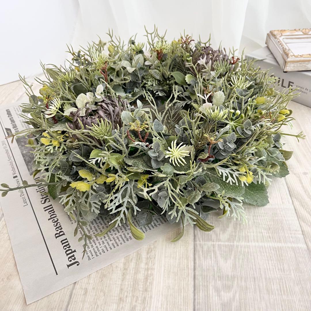 ナチュラルリース ボタニカル スモーキー グリーン 多肉植物 グリーンリース83