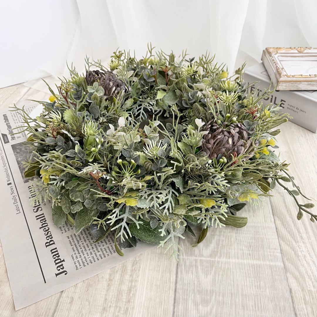 ナチュラルリース ボタニカル スモーキー グリーン 多肉植物 グリーンリース83