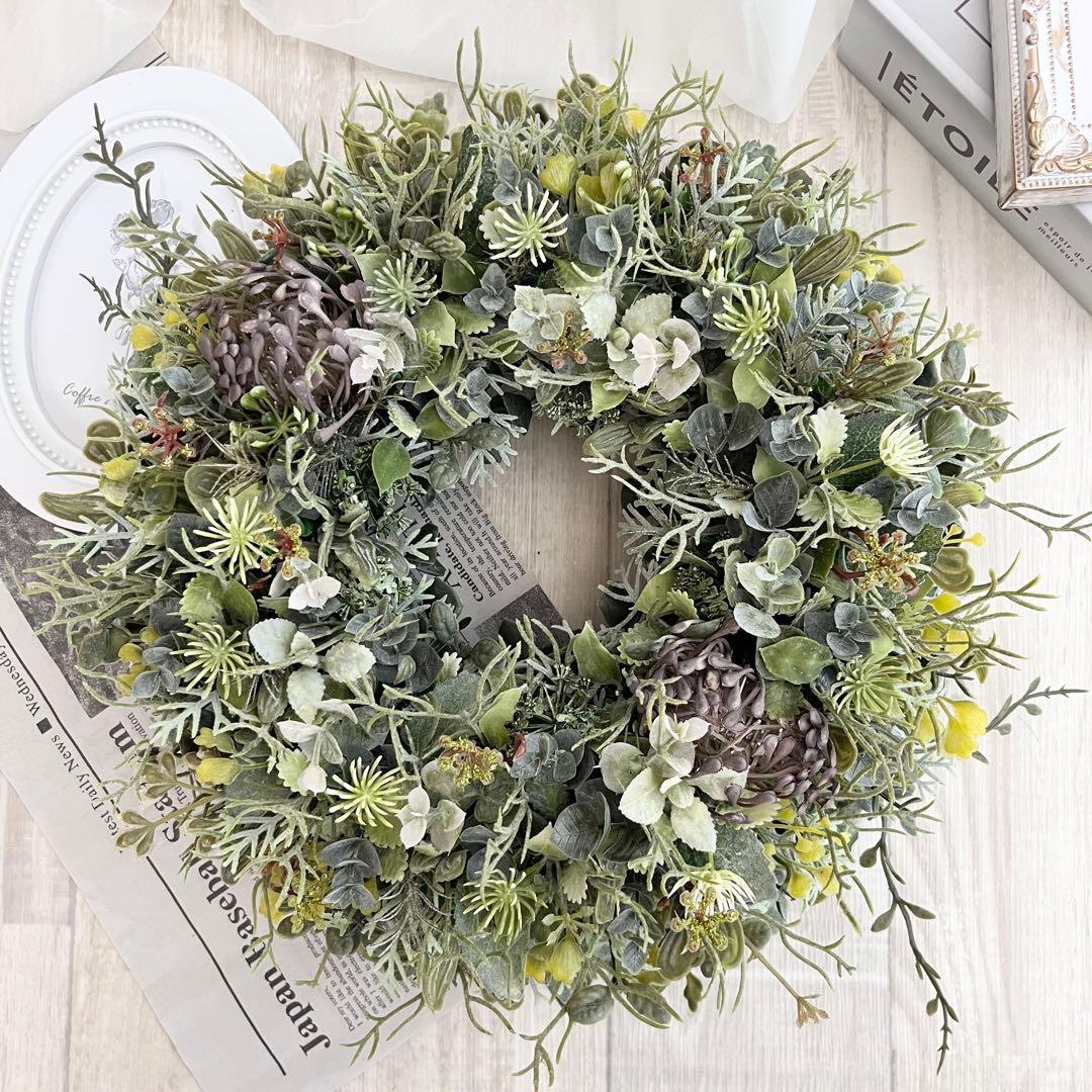 ナチュラルリース ボタニカル スモーキー グリーン 多肉植物 グリーンリース83