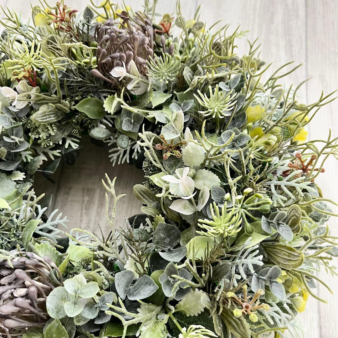 ナチュラルリース ボタニカル スモーキー グリーン 多肉植物 グリーンリース83