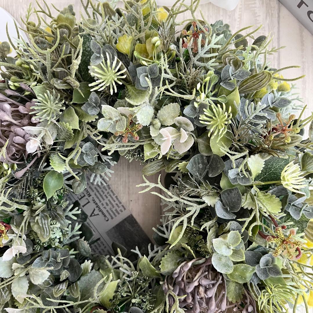 ナチュラルリース ボタニカル スモーキー グリーン 多肉植物 グリーンリース83