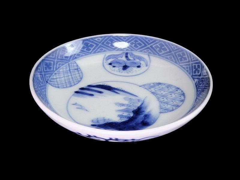 古伊万里　染付　墨弾き　丸紋の図　豆皿　手塩皿　２枚　C794AS-CRq