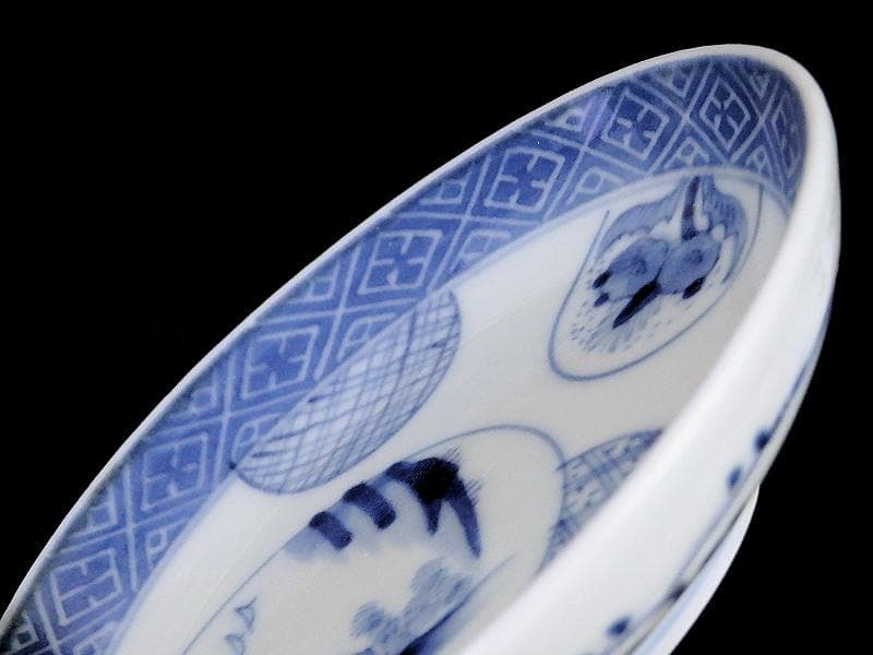 古伊万里　染付　墨弾き　丸紋の図　豆皿　手塩皿　２枚　C794AS-CRq