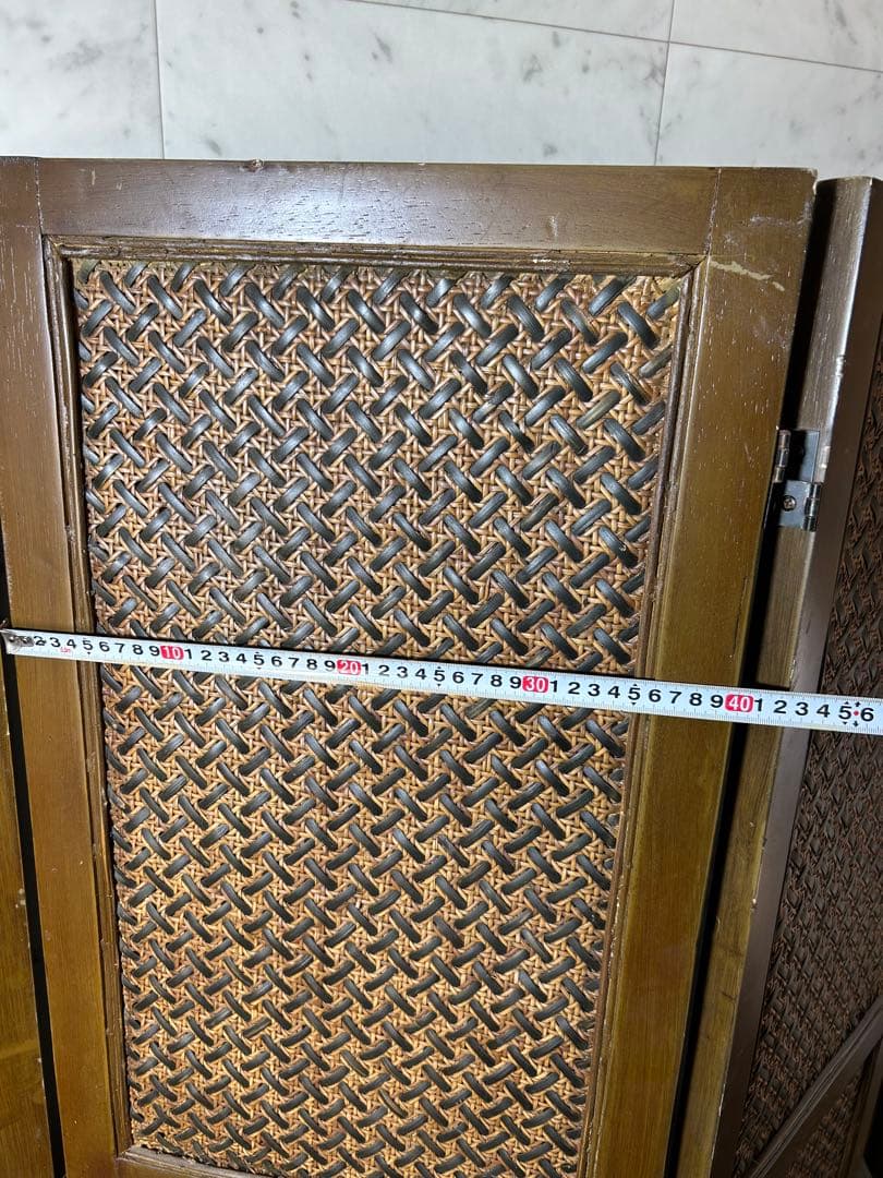 木製 衝立 パーテーション 3連 編み込みデザイン 和風　昭和レトロ　ついたて