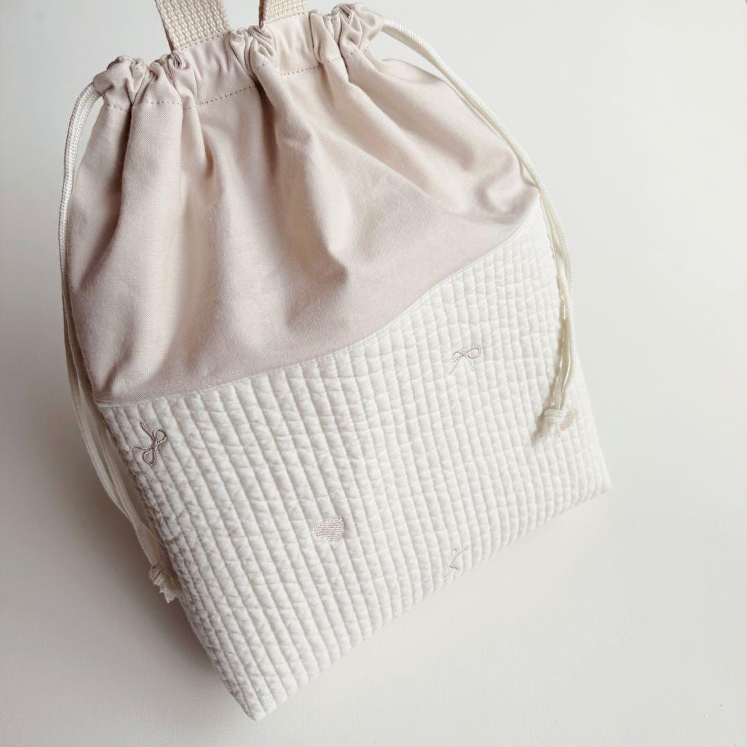ヌビ　入園入学　3点セット　ハート　リボン　刺繍　女の子　キルティング