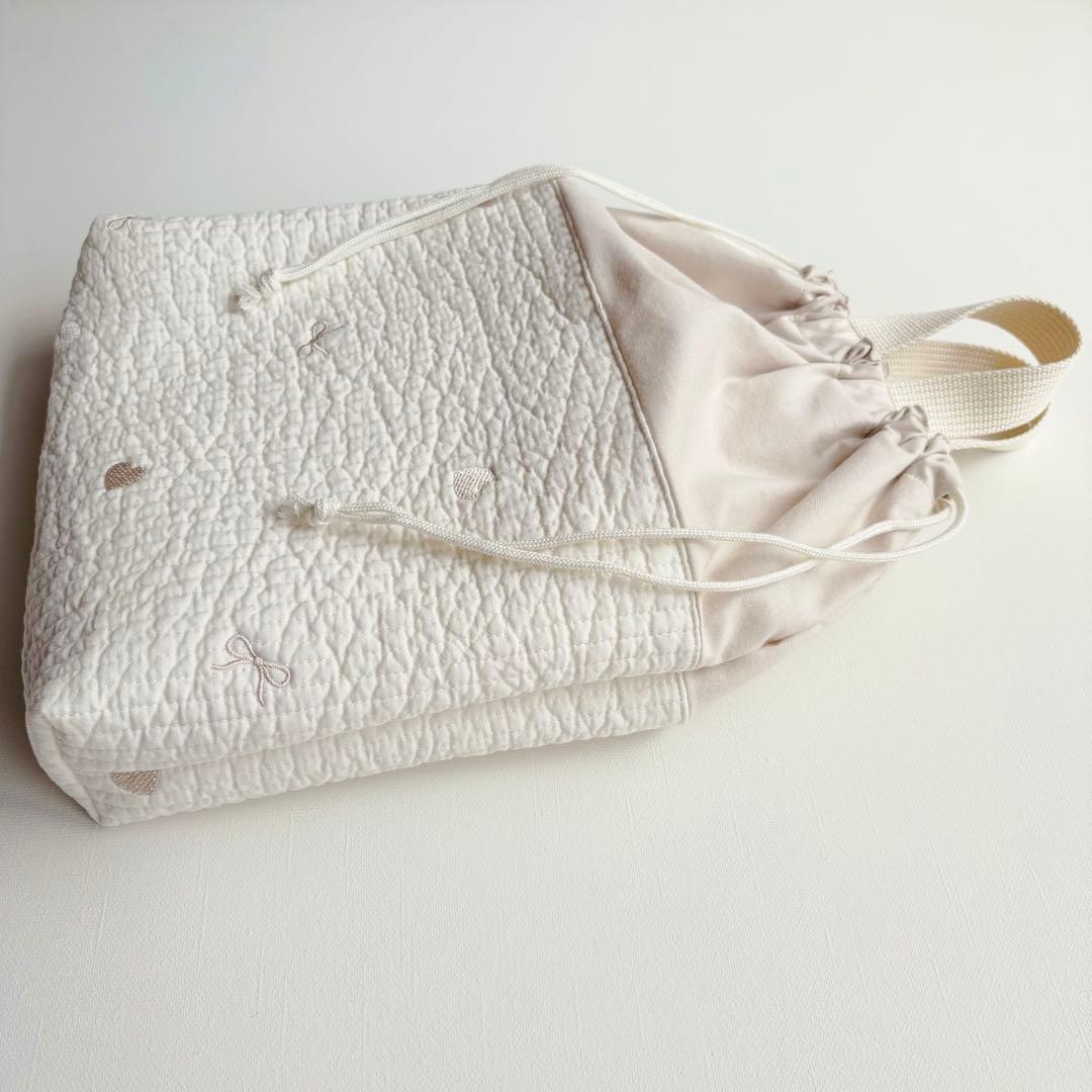 ヌビ　入園入学　3点セット　ハート　リボン　刺繍　女の子　キルティング