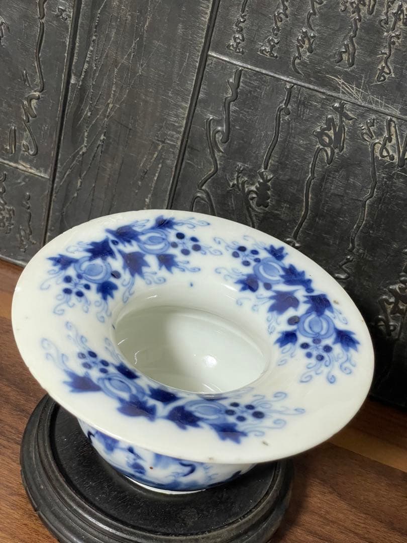 中国古美術 文房具 清時代染付山水人物水盂 大清同治年製款