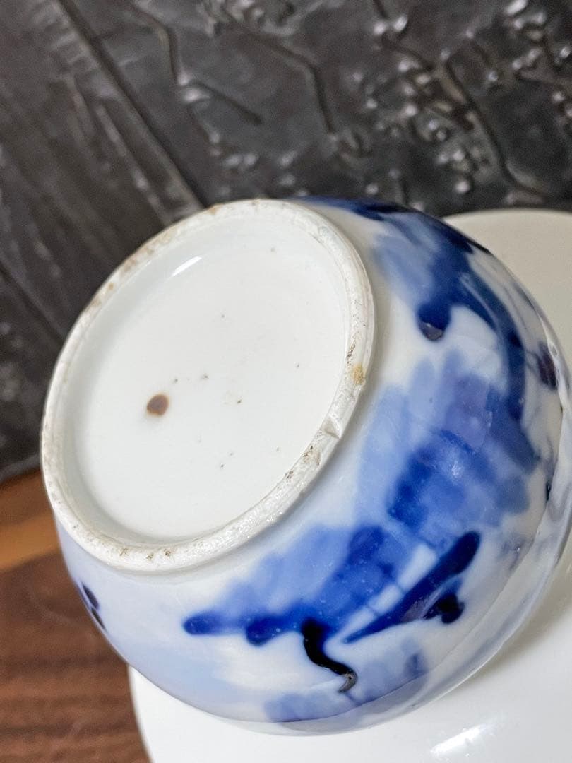 中国古美術 文房具 清時代染付山水人物水盂 大清同治年製款