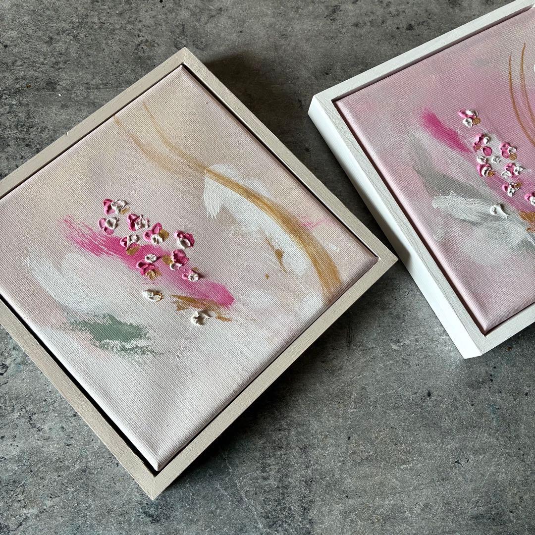 テクスチャーアート　2枚set 桜　花　モダン　絵画　抽象画　アートパネル