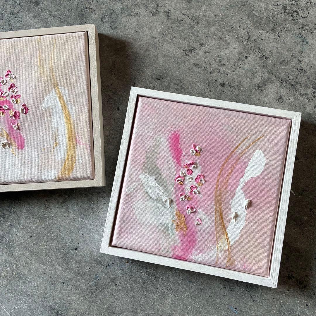 テクスチャーアート　2枚set 桜　花　モダン　絵画　抽象画　アートパネル