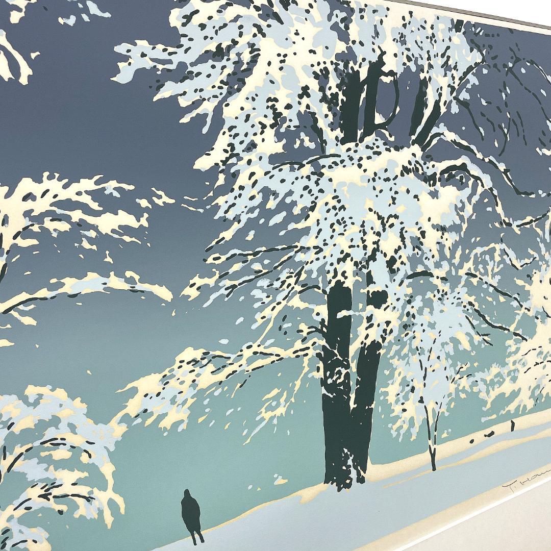 大型 真作保証 本間武男『雪の札幌)』シルクスクリーン 版画 画寸h38×w54