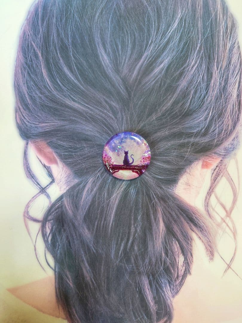 レジン　猫　ヘアゴム　ブローチ　ポニーフック　No.537