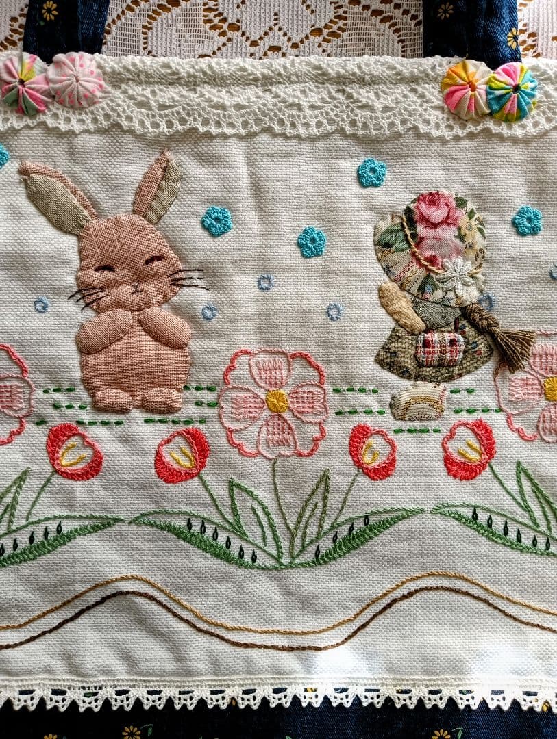 スーちゃん 手刺繍の大きなバッグ
