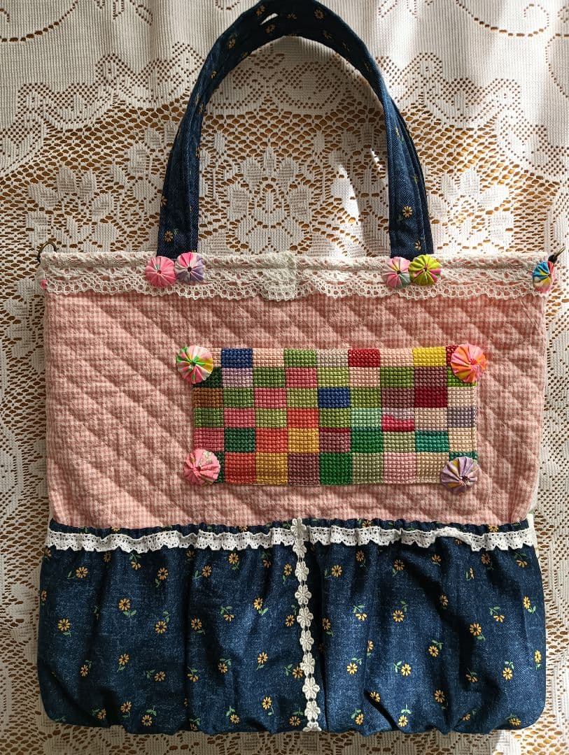 スーちゃん 手刺繍の大きなバッグ