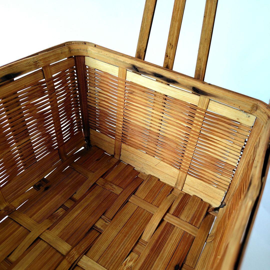 竹製 2段 蓋付 竹籠 弁当箱 バスケット 竹編 古道具