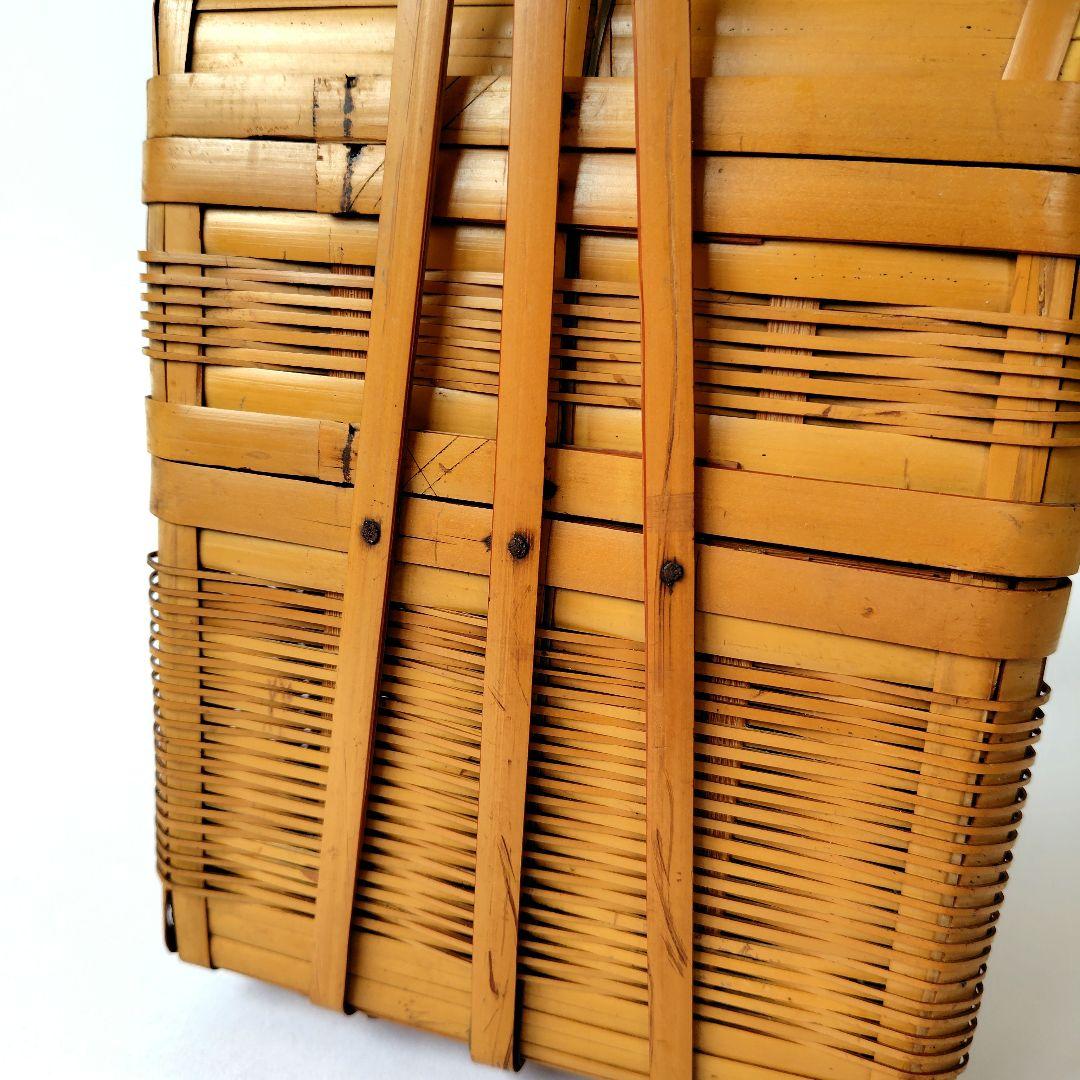 竹製 2段 蓋付 竹籠 弁当箱 バスケット 竹編 古道具