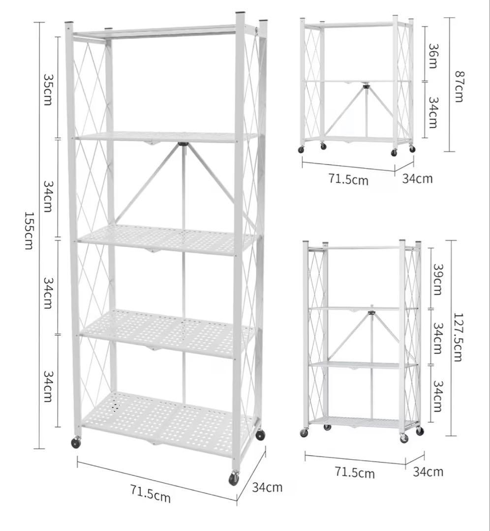 折りたたみ収納ラック 棚 4段　組立不要 高強度　キャスター付き　キッチン