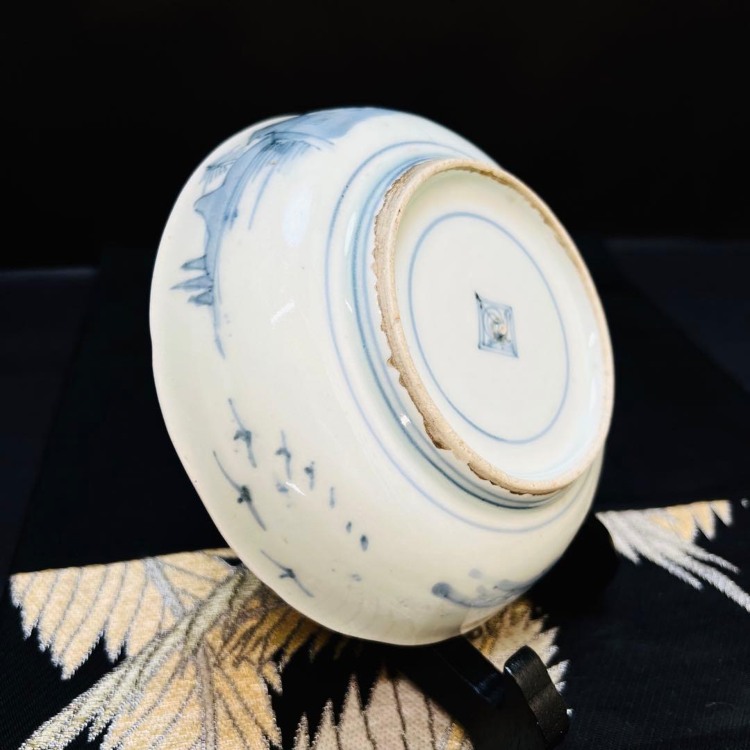 希少 古伊万里　柿右衛門　藍柿　渦福　角福　染付山水桃絵　深皿　1枚　鑑賞皿骨董