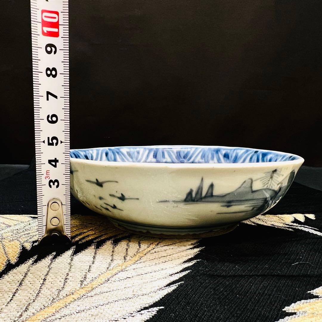 希少 古伊万里　柿右衛門　藍柿　渦福　角福　染付山水桃絵　深皿　1枚　鑑賞皿骨董