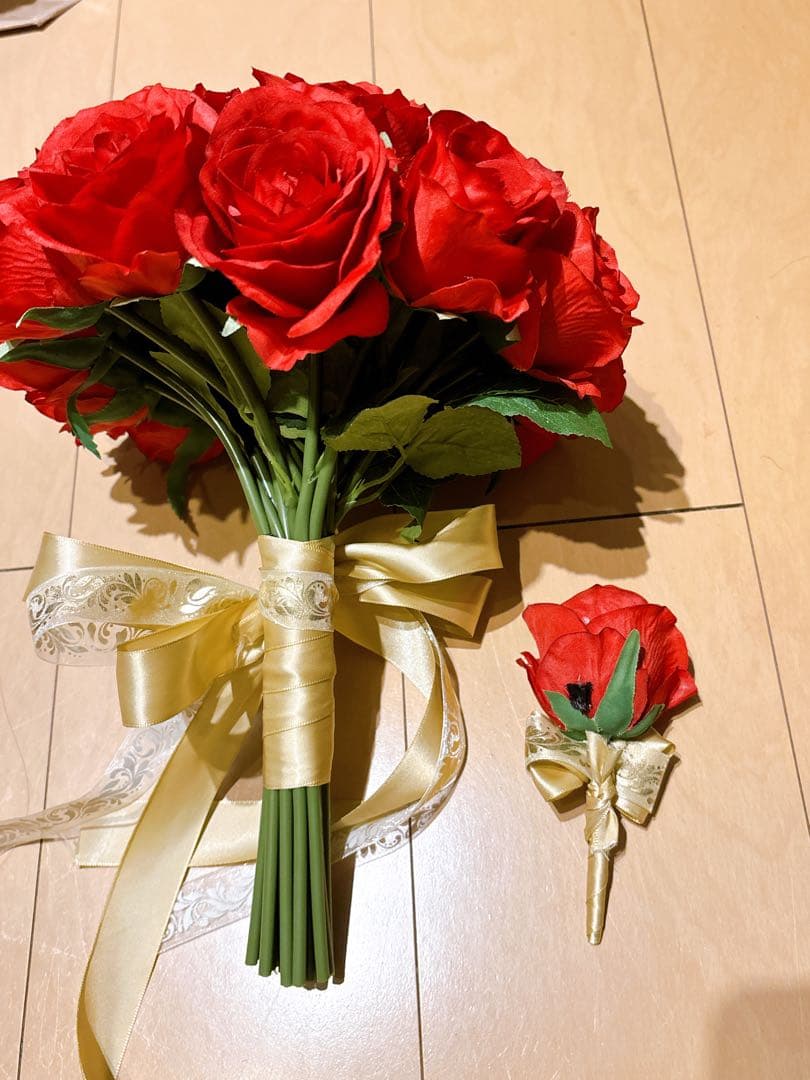 赤 薔薇 ブーケ ブートニア