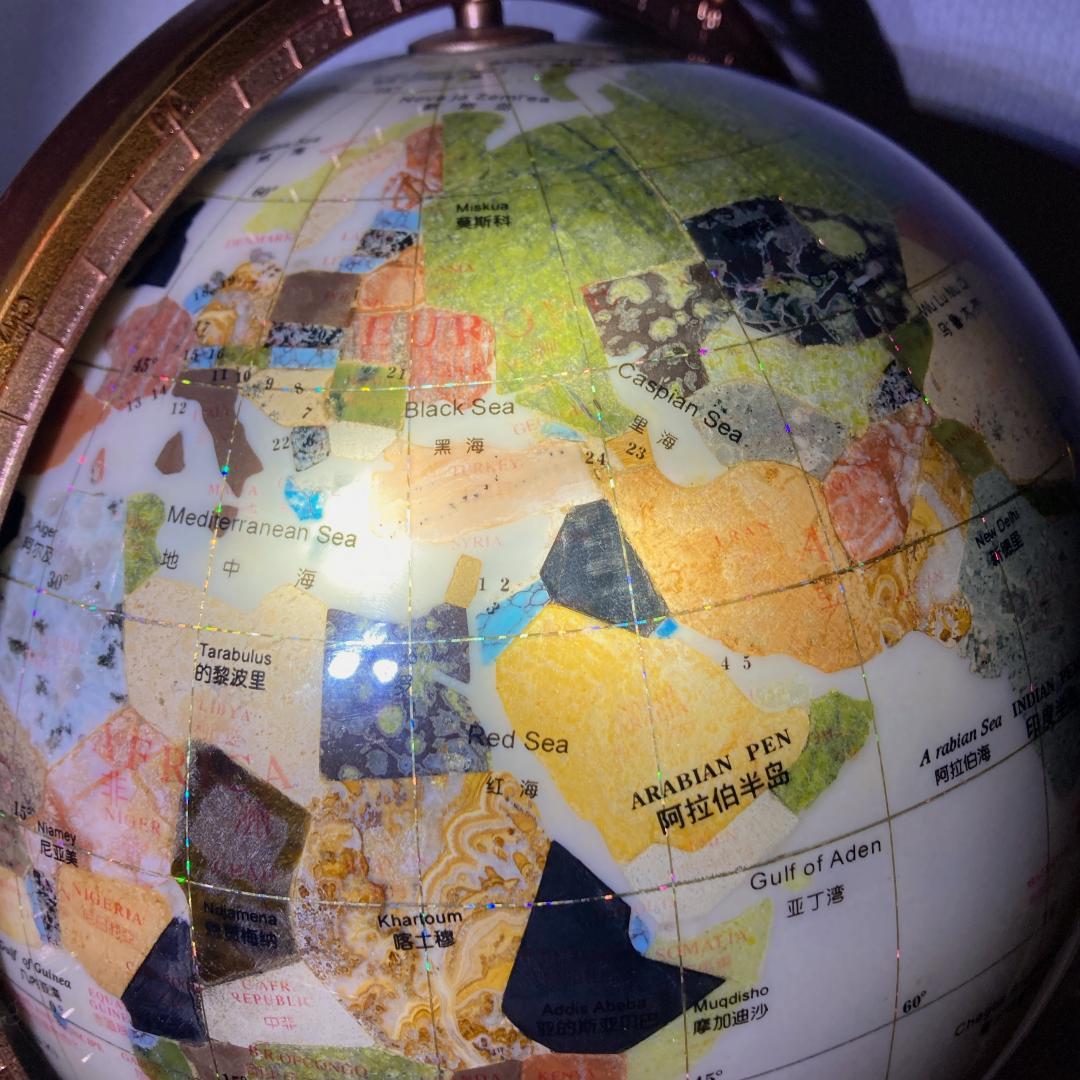 宝石地球儀 大型 天然石 パワーストーン 卓上 高級インテリア 3脚