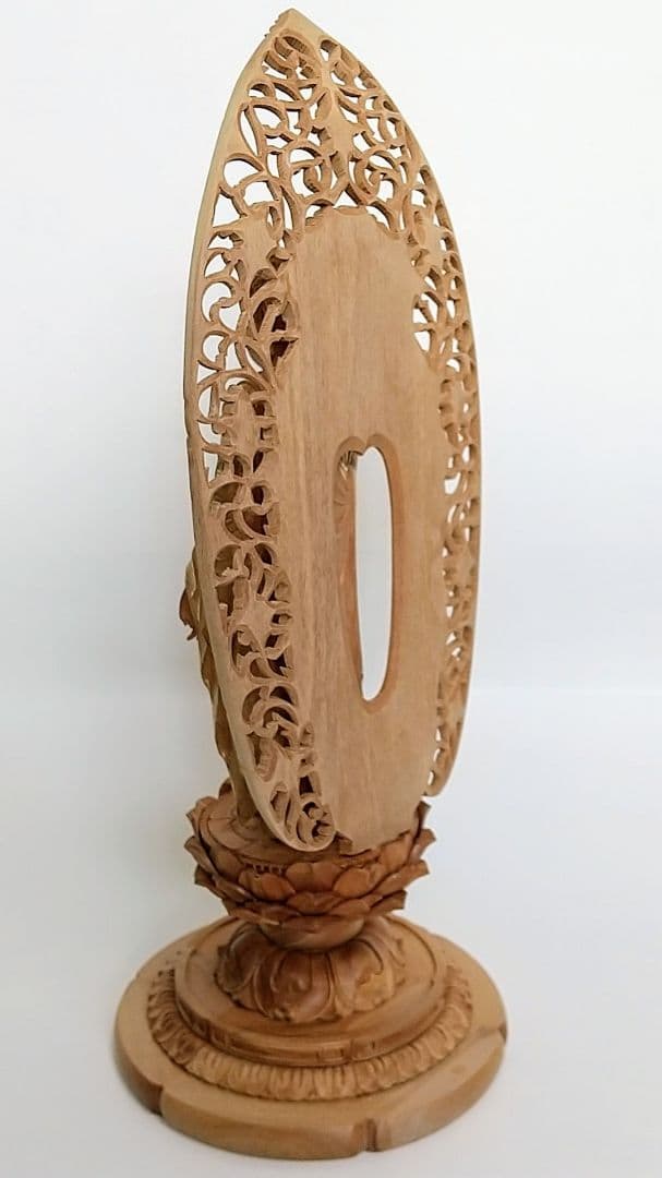 阿弥陀如来立像 4.5寸 #457 円台座 宝相華唐草 透彫り◆白檀 木彫 仏像