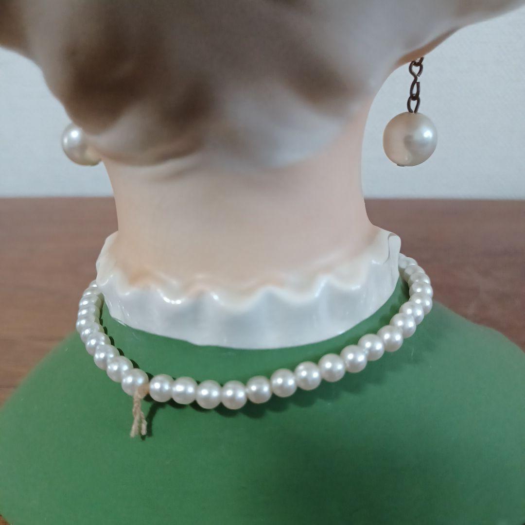 ビンテージ レディヘッドベース 陶器製置物花瓶　緑色のドレスにパールのネックレス