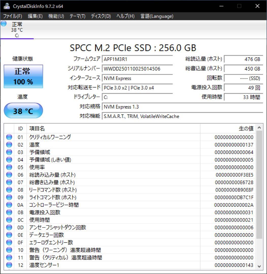 DELL Latitude 7280 本体 SSD使用少
