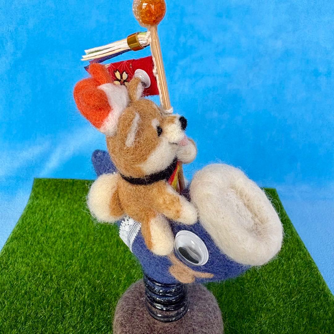 こどもの日⭐️青い鯉のぼりにまたがる金太郎柴犬ちゃん(羊毛フェルト）