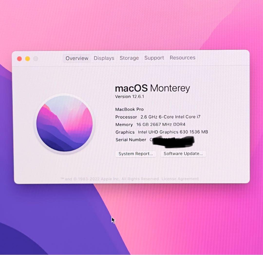 MacBook本体 MacBookPro16 TouchBar i7 16GB 512GB 2019