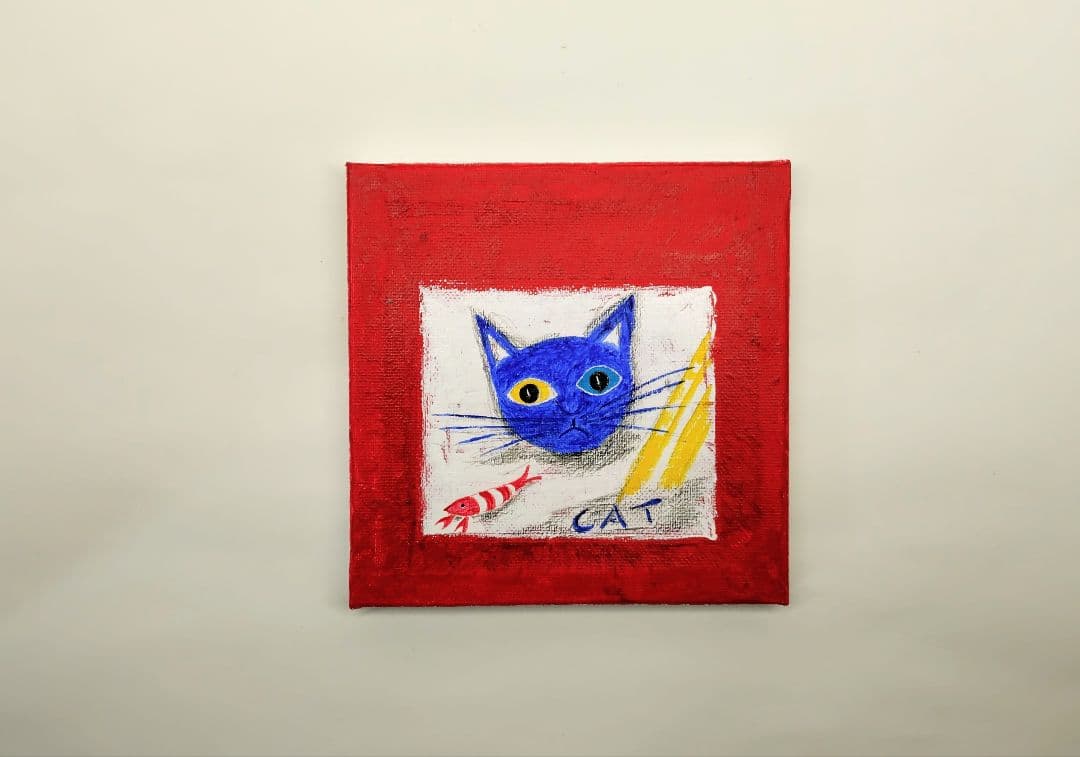 #原画アート「青い猫」手描きアクリル原画 キャンバスアート