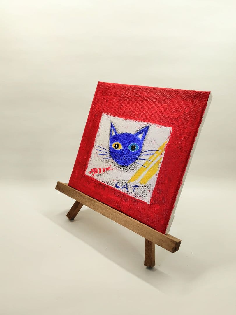 #原画アート「青い猫」手描きアクリル原画 キャンバスアート