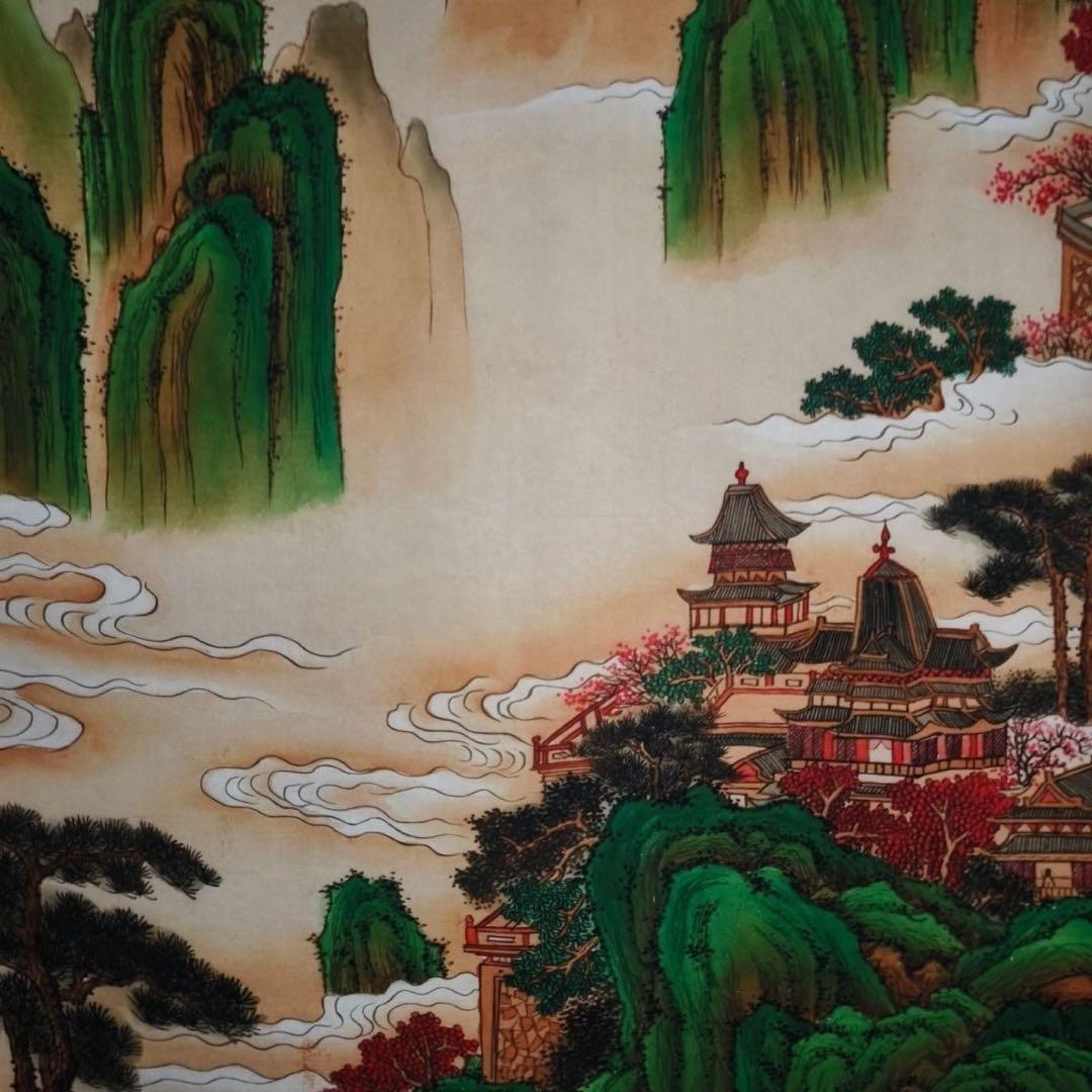 青緑山水図 掛軸 168×70cm
