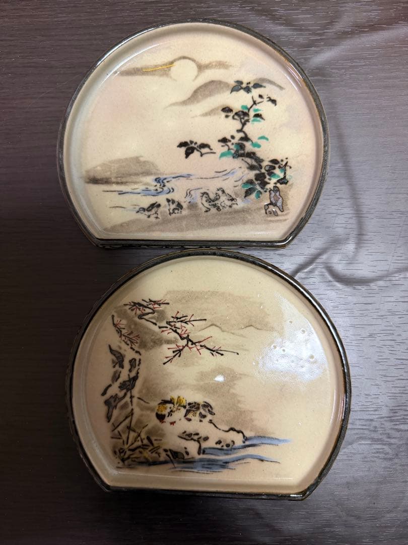 【未使用品】乾山写　定家詠十二ヶ月歌絵皿　平泉謹製　木箱入