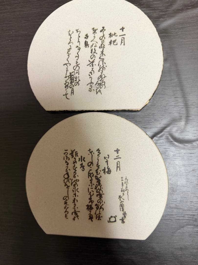 【未使用品】乾山写　定家詠十二ヶ月歌絵皿　平泉謹製　木箱入