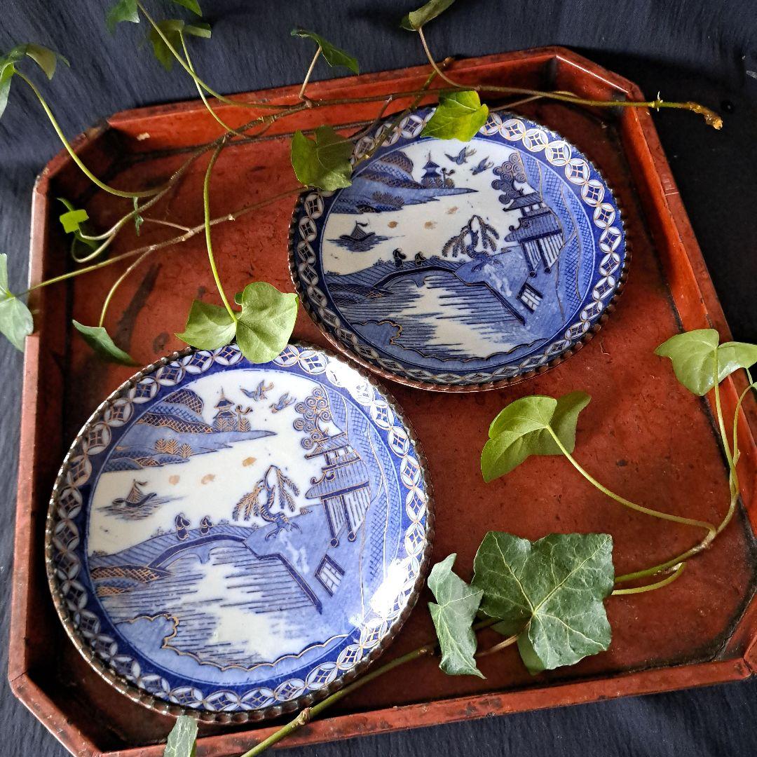 「どんどん使える、伊万里皿！」 金彩染付皿(直径18cm) 4客セット 骨董アン