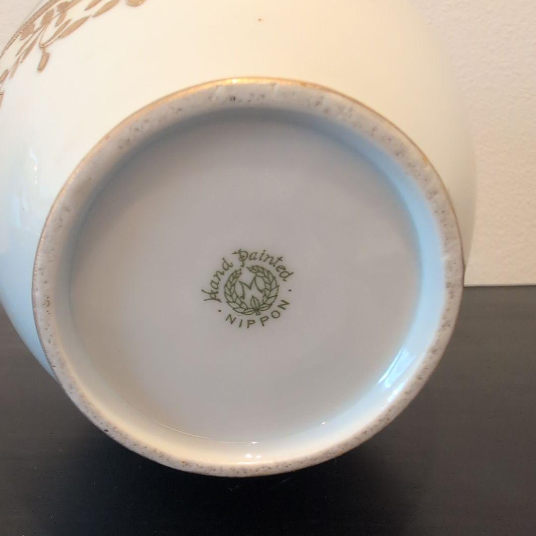 希少品　オールドノリタケ　M-NIPPON印　白鳥形金彩ハンドル　窓絵　花瓶