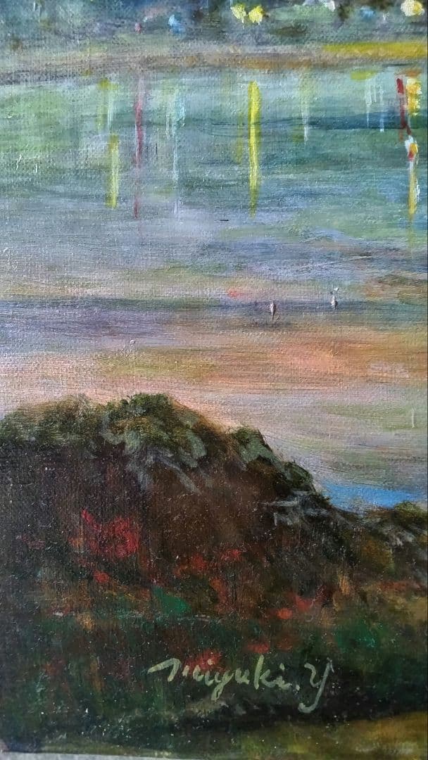 保田三友紀の新作油絵F８号 「 平池の遊歩道」額縁無し