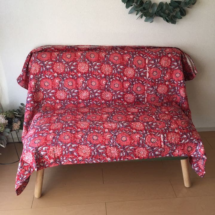 ブロックプリント　カンタキルト　レッド