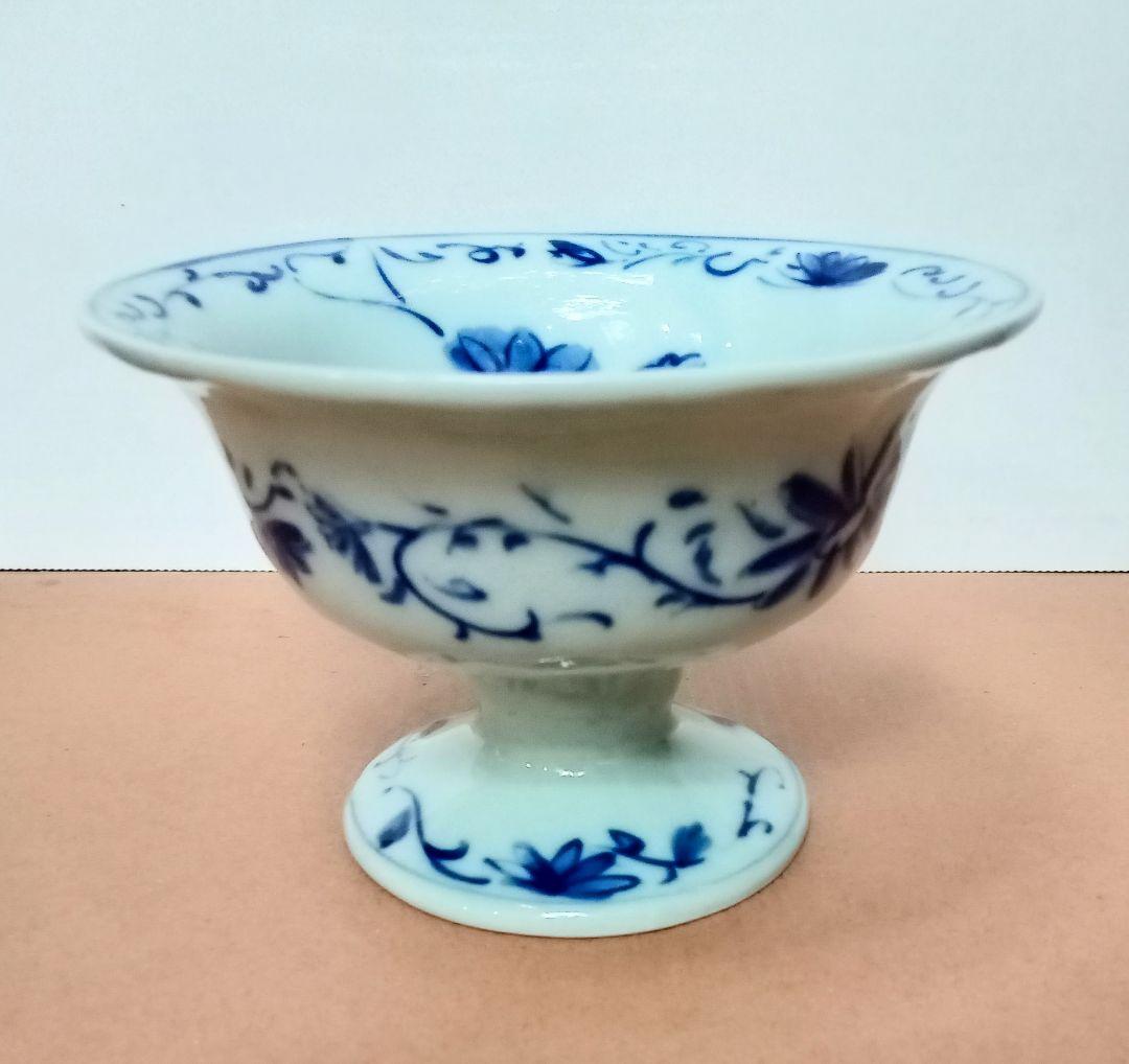 ☆美濃焼・龍峯窯＊水仙、蔓草の青染付の盛付中鉢、デザートカップ＊５客揃セット
