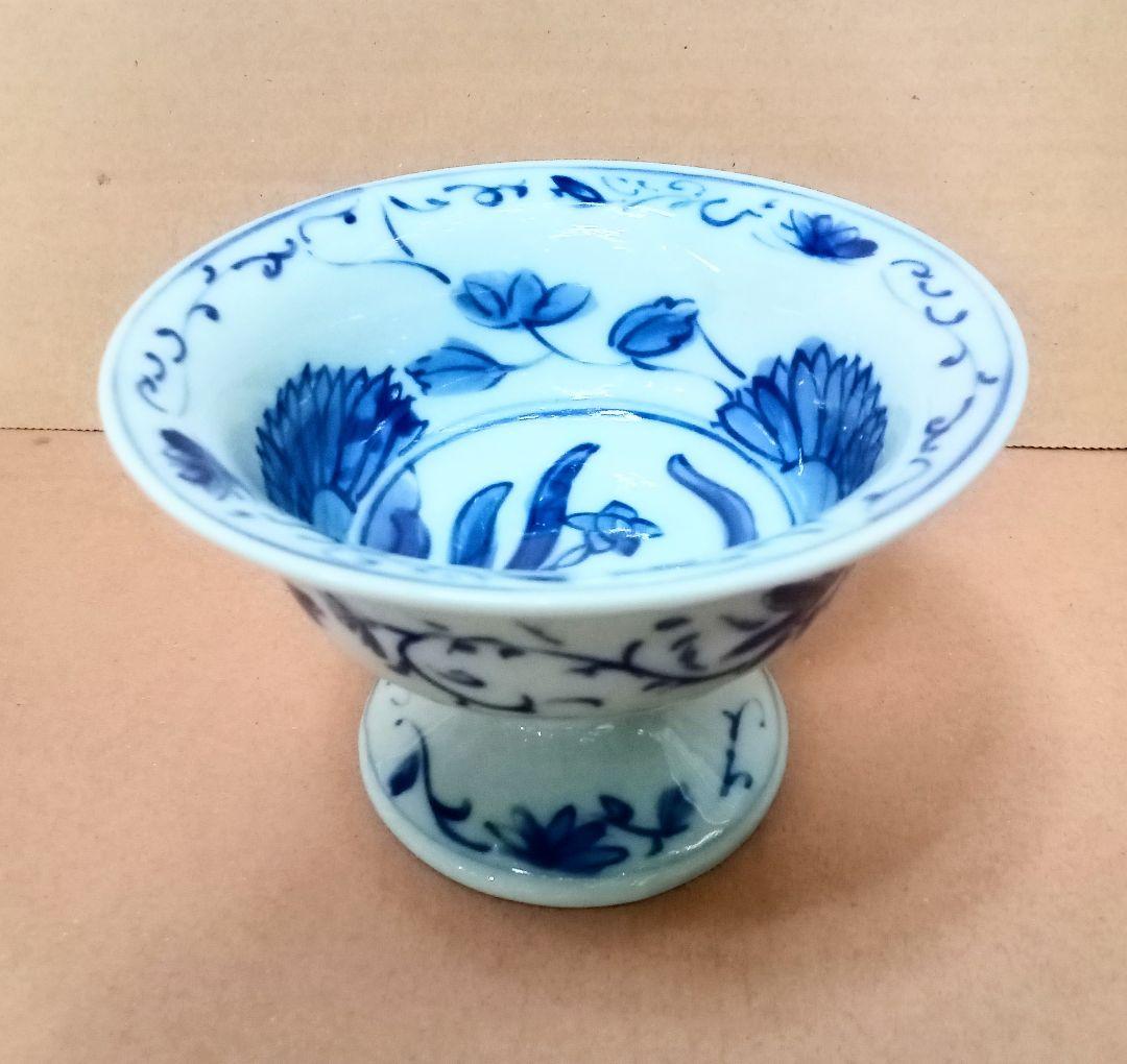 ☆美濃焼・龍峯窯＊水仙、蔓草の青染付の盛付中鉢、デザートカップ＊５客揃セット
