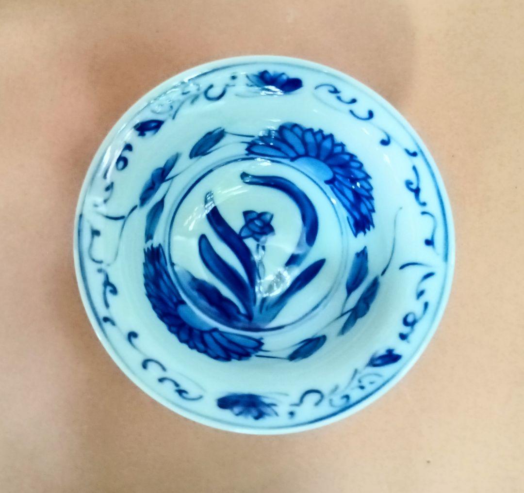 ☆美濃焼・龍峯窯＊水仙、蔓草の青染付の盛付中鉢、デザートカップ＊５客揃セット