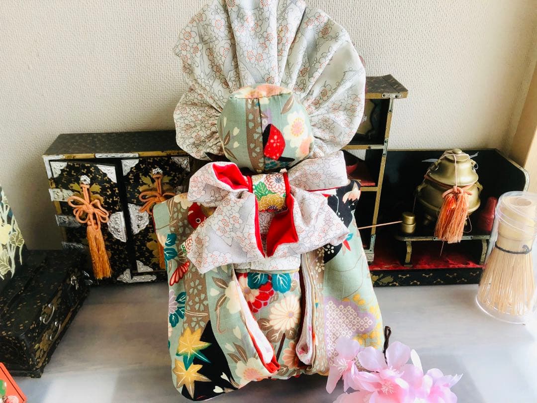 ＊夢 着物 文化人形＊お人形 布人形 約30cm エプロン着せ替え 古布＊