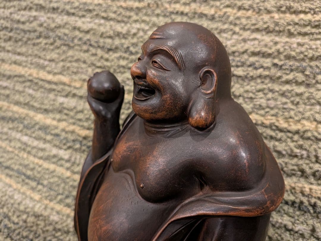 No.20古備前宝珠を持つ布袋像A12、備前焼布袋様、 笑顔の布袋像、七福神