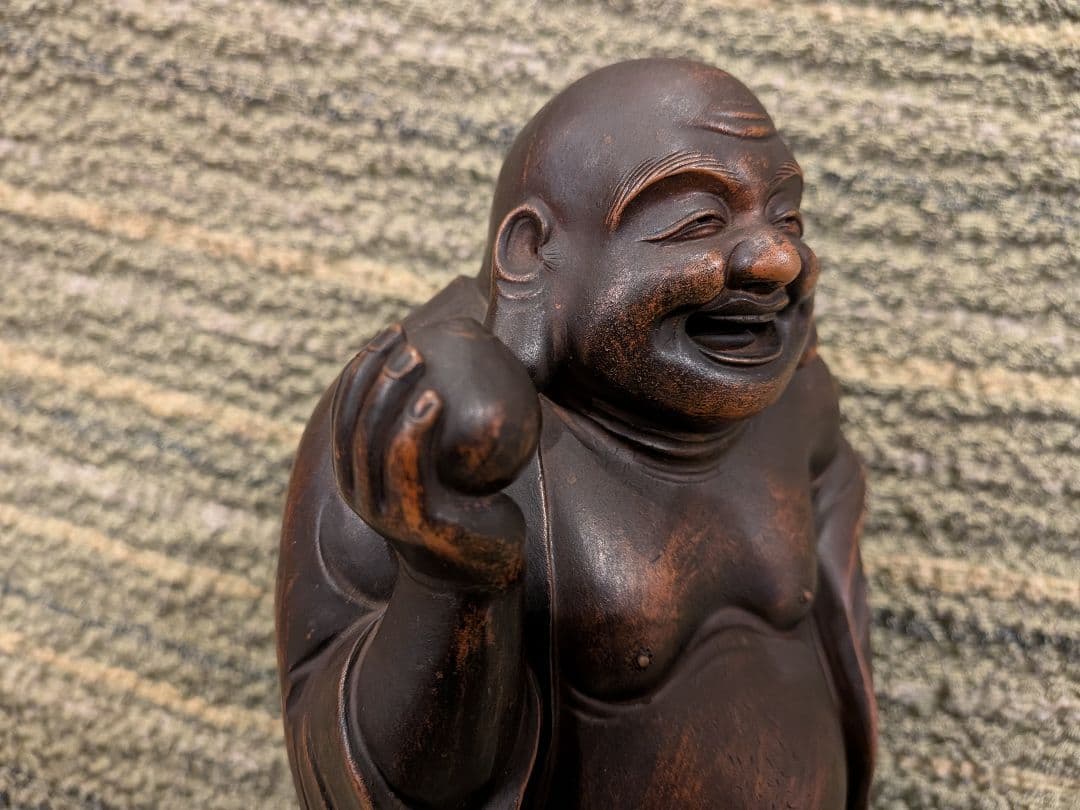 No.20古備前宝珠を持つ布袋像A12、備前焼布袋様、 笑顔の布袋像、七福神