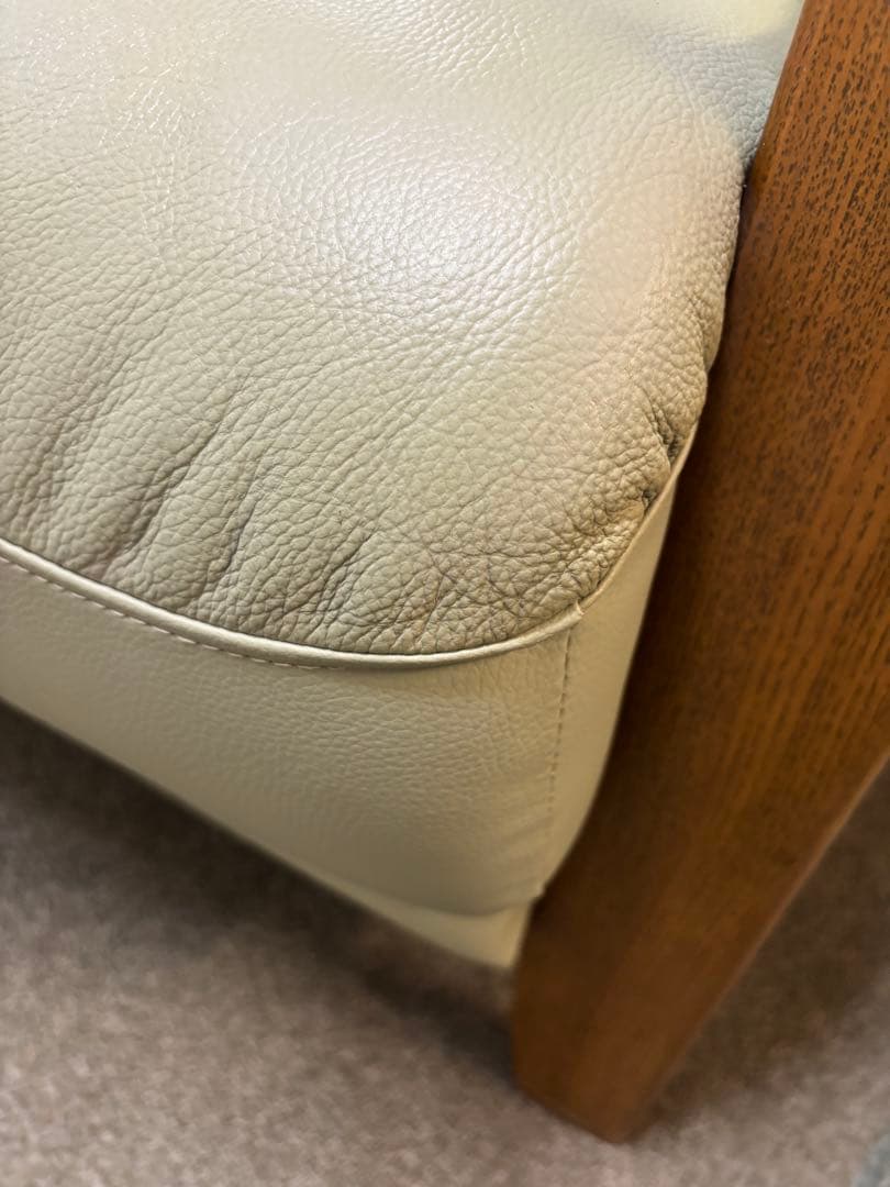 【リペア済み】　レザー　2Pソファ　グリーン色