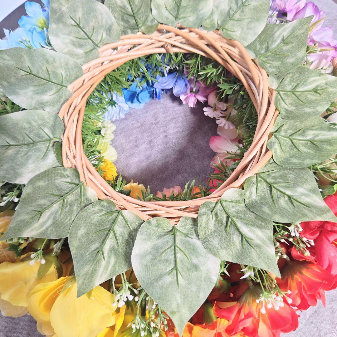 特大❣️48cm♪虹色フラワーリース レインボーリース