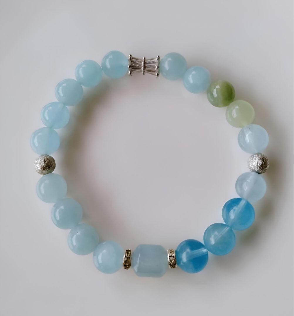 希少石 天然石 スターアクアマリン グリーンベリル CZパヴェ ブレスレット