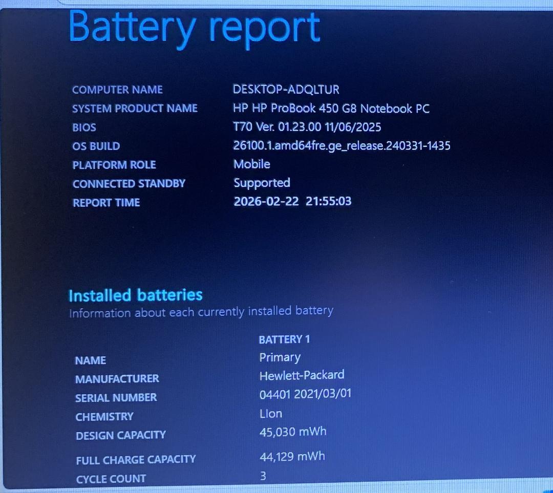 PCノート第11世代 NVMe256 8GB HP450G8