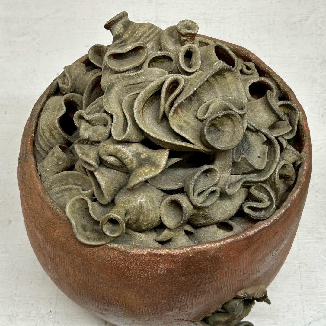 珍品 陶器 壺 オブジェ 焼き物 縄目 大型 陶芸美術 美術品 アート
